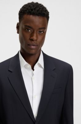 Giacca con fit moderno in misto lana elasticizzato, Blu scuro