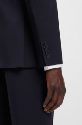 Giacca con fit moderno in misto lana elasticizzato, Blu scuro