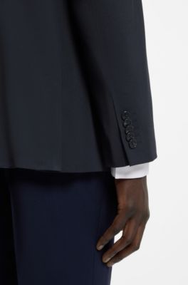 Veste de costume Modern en laine m&eacute;lang&eacute;e stretch, Bleu fonc&eacute;