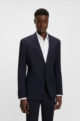 Giacca con fit moderno in misto lana elasticizzato, Blu scuro