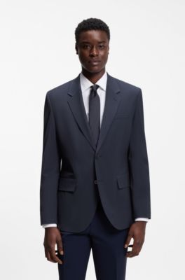 Modern-fit suit jacket in a stretch-wool blend, Dark Blue