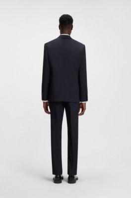 Giacca con fit moderno in misto lana elasticizzato, Blu scuro