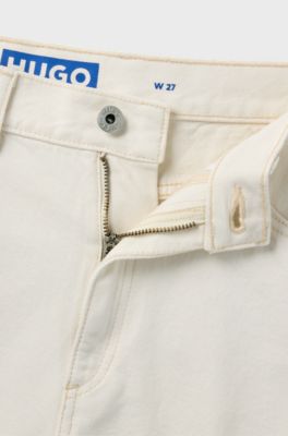 Ecru denim shorts with raw hem, White