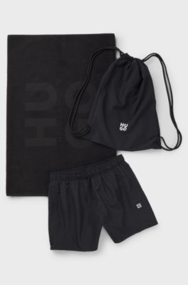 Swim shorts, beach towel and bag set, Black