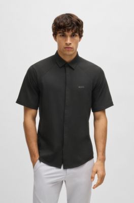 BOSS - Regular-fit shirt in knitted cotton piqué - Black