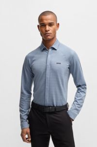 Chemise Regular en maille piquée de coton, Bleu à motif