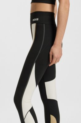 Active leggings in super-stretch fabric with contrast details, Black