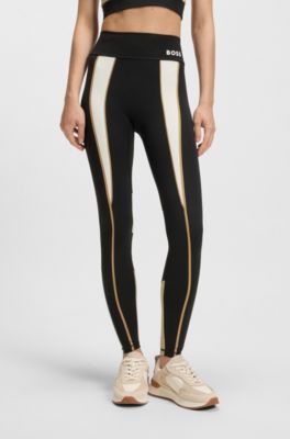 Active leggings in super-stretch fabric with contrast details, Black