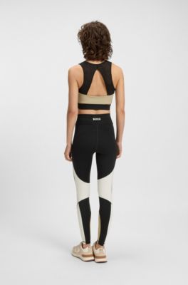Active leggings in super-stretch fabric with contrast details, Black