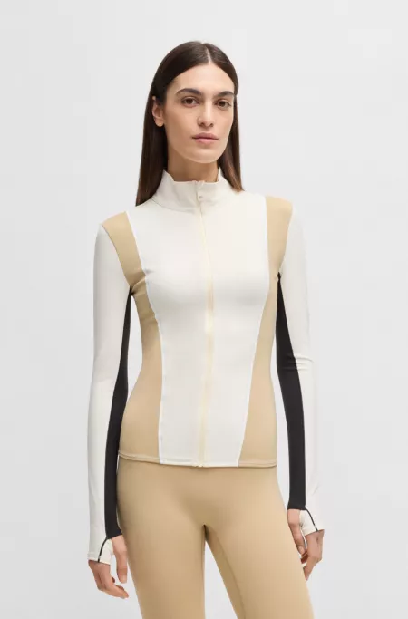 Zip-up active sweatshirt in stretch fabric with colour-blocking