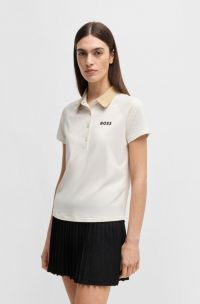 Colour-blocked active polo shirt with logo detail, Natural