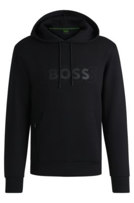 BOSS - Stretch-cotton hoodie with layered logo - Black