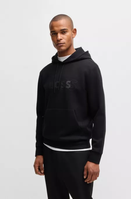 Stretch-cotton hoodie with layered logo