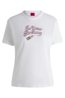 Cotton-jersey T-shirt with graphic print, White