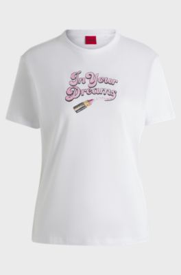 T-shirt en jersey de coton &agrave; imprim&eacute; graphique, Blanc