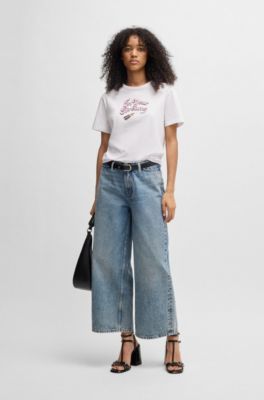 T-shirt en jersey de coton &agrave; imprim&eacute; graphique, Blanc