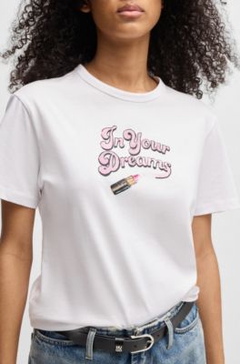Cotton-jersey T-shirt with graphic print, White