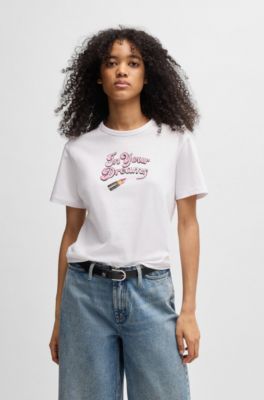 Cotton-jersey T-shirt with graphic print, White