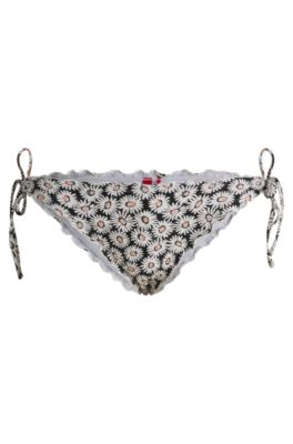 Tie-side bikini bottoms with ruffled trim, Patterned