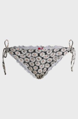 Tie-side bikini bottoms with ruffled trim, Patterned