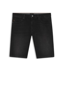 Delaware slim-fit shorts in black comfort-stretch denim, Black