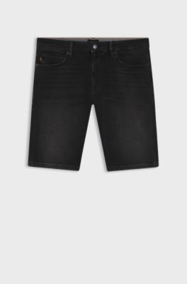 Delaware slim-fit shorts in black comfort-stretch denim, Black