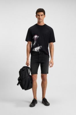 Delaware slim-fit shorts in black comfort-stretch denim, Black