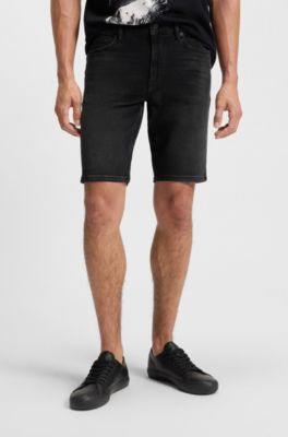 Delaware slim-fit shorts in black comfort-stretch denim, Black