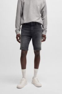 Short Slim Delaware en denim stretch noir confortable, Noir