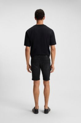Delaware slim-fit shorts in black comfort-stretch denim, Black