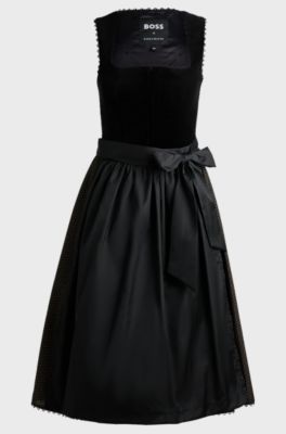 BOSS x Kinga Mathe black dirndl dress with velvet bustier, Black