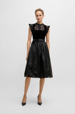 BOSS x Kinga Mathe black dirndl dress with velvet bustier, Black