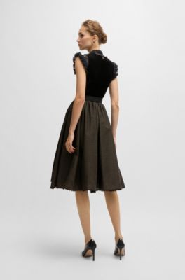 BOSS x Kinga Mathe black dirndl dress with velvet bustier, Black