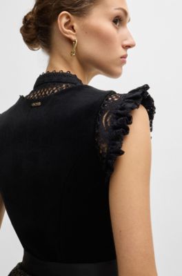 BOSS x Kinga Mathe black dirndl dress with velvet bustier, Black