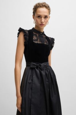 BOSS x Kinga Mathe black dirndl dress with velvet bustier, Black