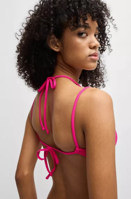 Halterneck two-tone bikini top with layered design
