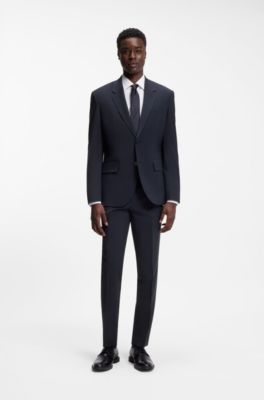 Pantalon Extra Slim en laine m&eacute;lang&eacute;e, Bleu fonc&eacute;