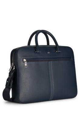 Faux-leather document case with textured trim, Dark Blue