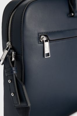 Faux-leather document case with textured trim, Dark Blue