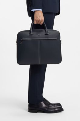 Faux-leather document case with textured trim, Dark Blue