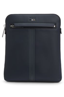 Envelope bag in faux leather with embossed logo, Dark Blue