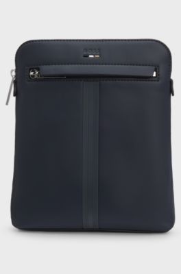 Envelope bag in faux leather with embossed logo, Dark Blue