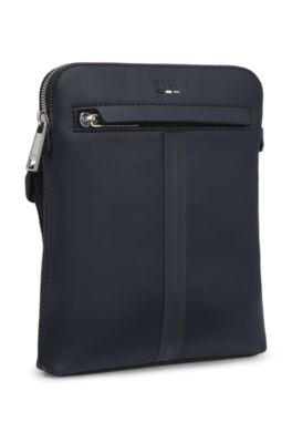 Envelope bag in faux leather with embossed logo, Dark Blue