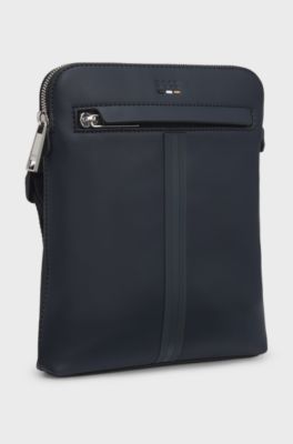 Envelope bag in faux leather with embossed logo, Dark Blue