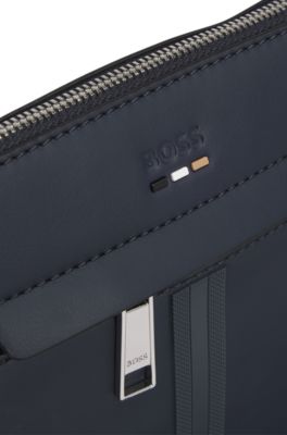 Envelope bag in faux leather with embossed logo, Dark Blue