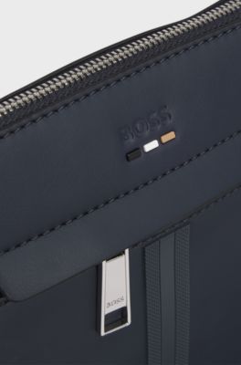 Envelope bag in faux leather with embossed logo, Dark Blue