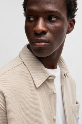 Short-sleeved shirt in a waffle-structured cotton blend, Light Beige