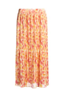 Pliss&eacute; midi skirt with hazy floral print, Patterned