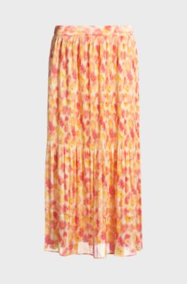Pliss&eacute; midi skirt with hazy floral print, Patterned