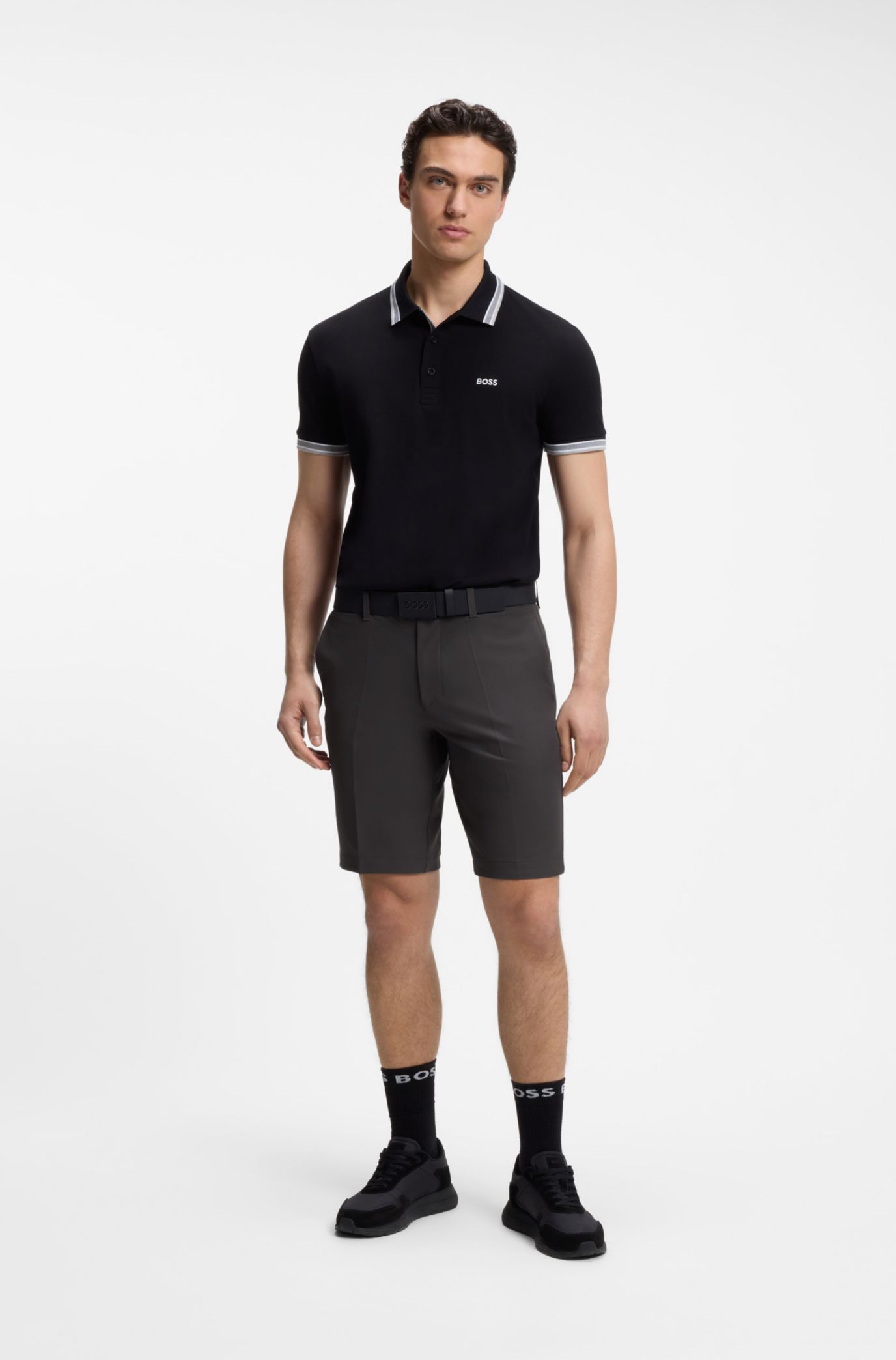 BOSS - スリムフィット ショートパンツ はっ水ストレッチファブリック